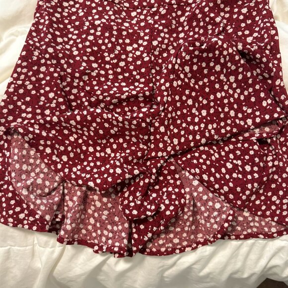 SHEIN Floral Print Tie Shoulder Knot Front Cami Burgundy Dress - Picture 3 of 5